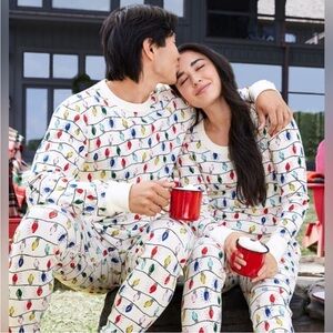 Hanna Andersson Organic Cotton Bright Bulbs Holiday Print Long John Pajama Set S